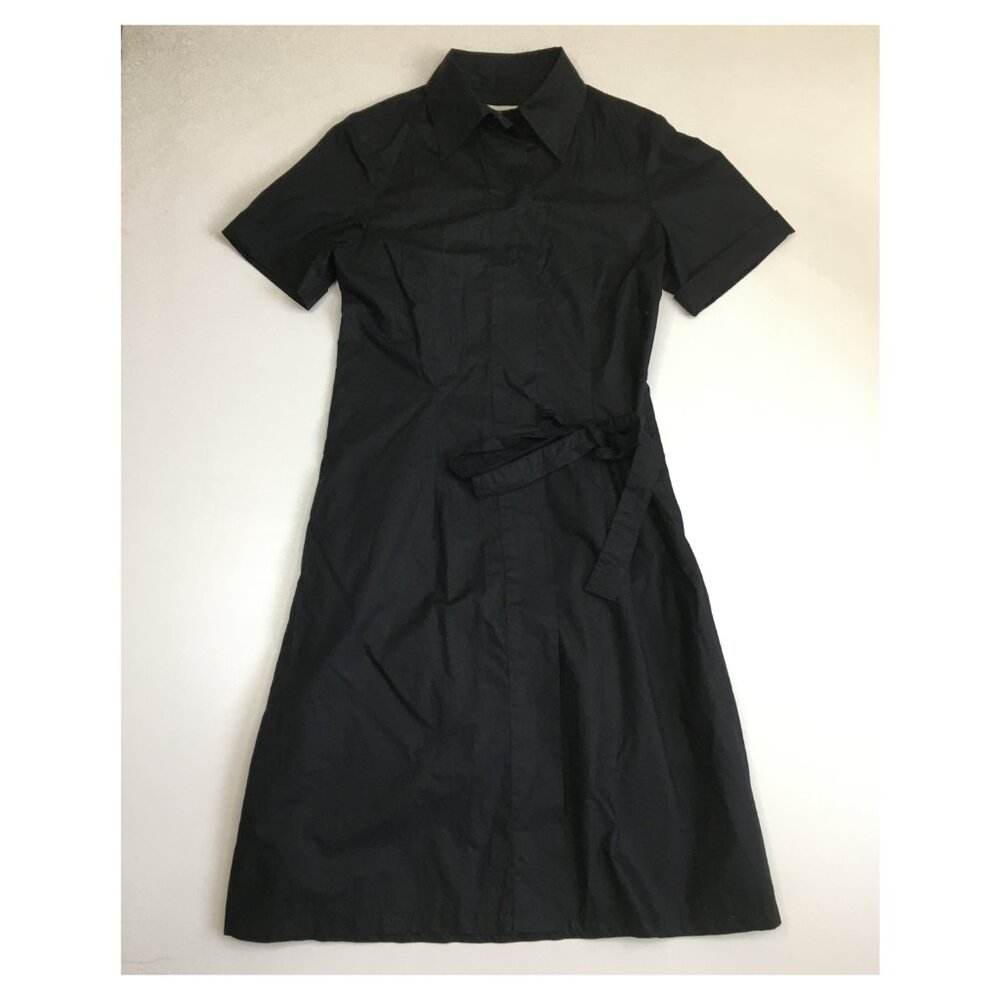 JBNY Black Cuffed Short Sleeve Front Overlay Midi Dress